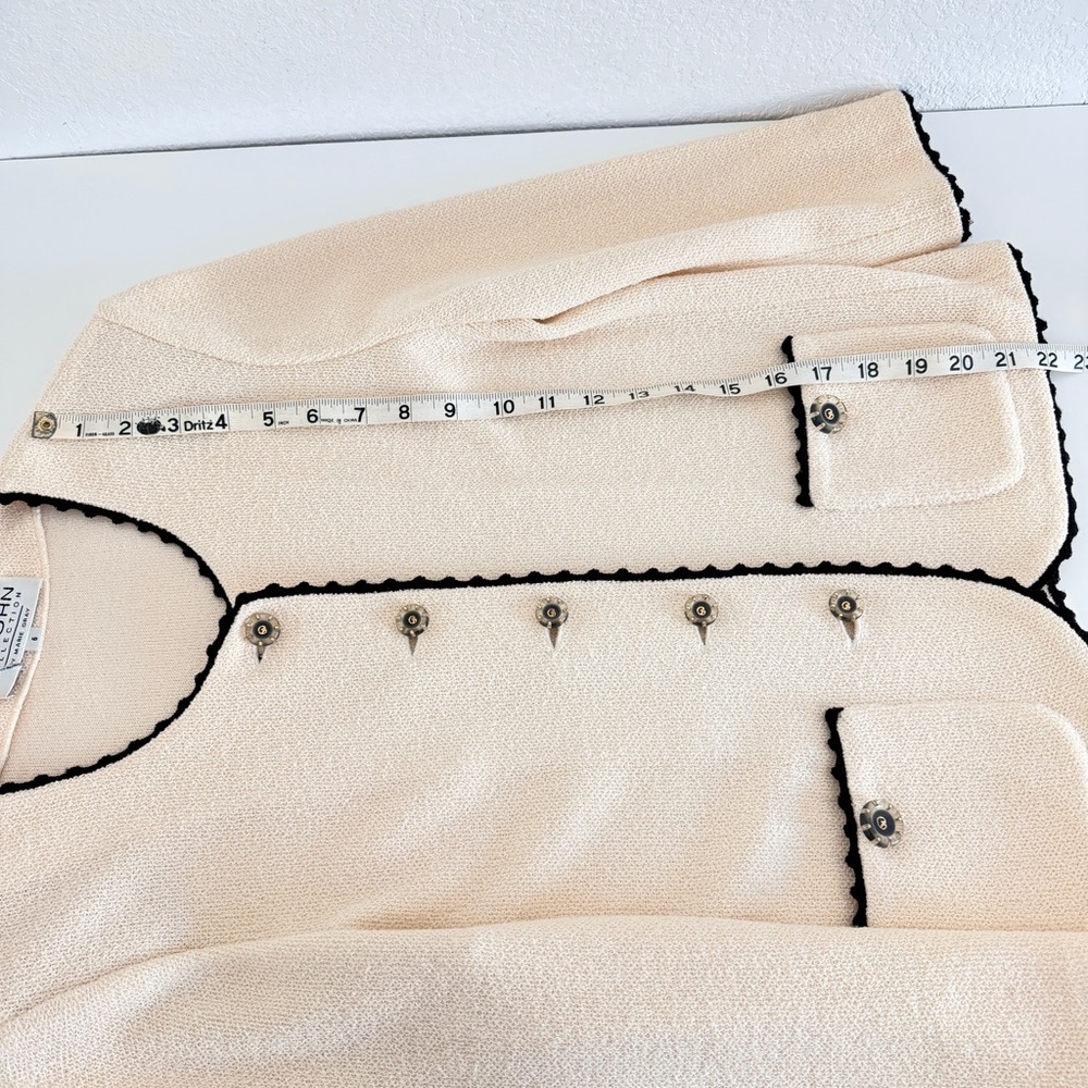 St. John Cream Bouclé Jacket with Black Trim - Picture 12 of 14